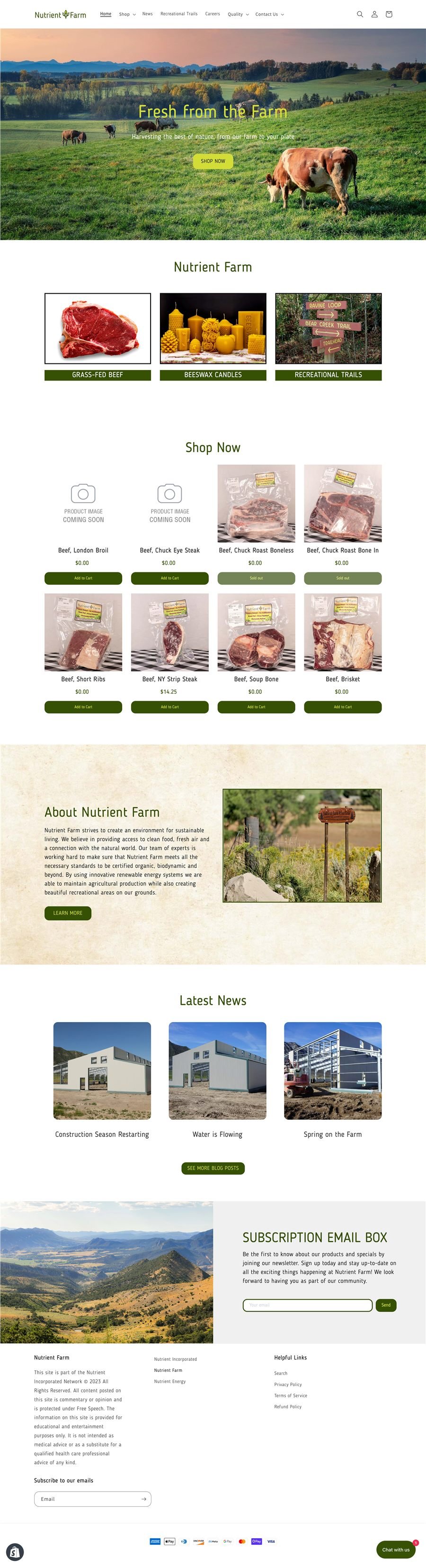 Full homepage design for Nutrient Farm