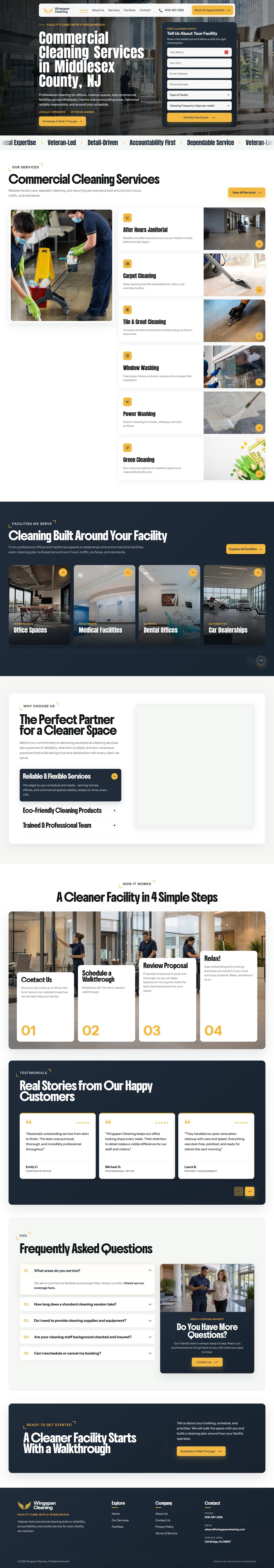 Full commercial-cleaning homepage for Wingspan Cleaning
